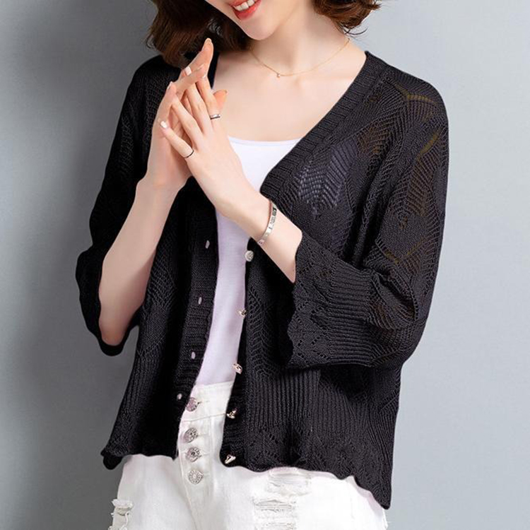 韓系短版鏤空披肩配裙子空調防曬冰絲開衫