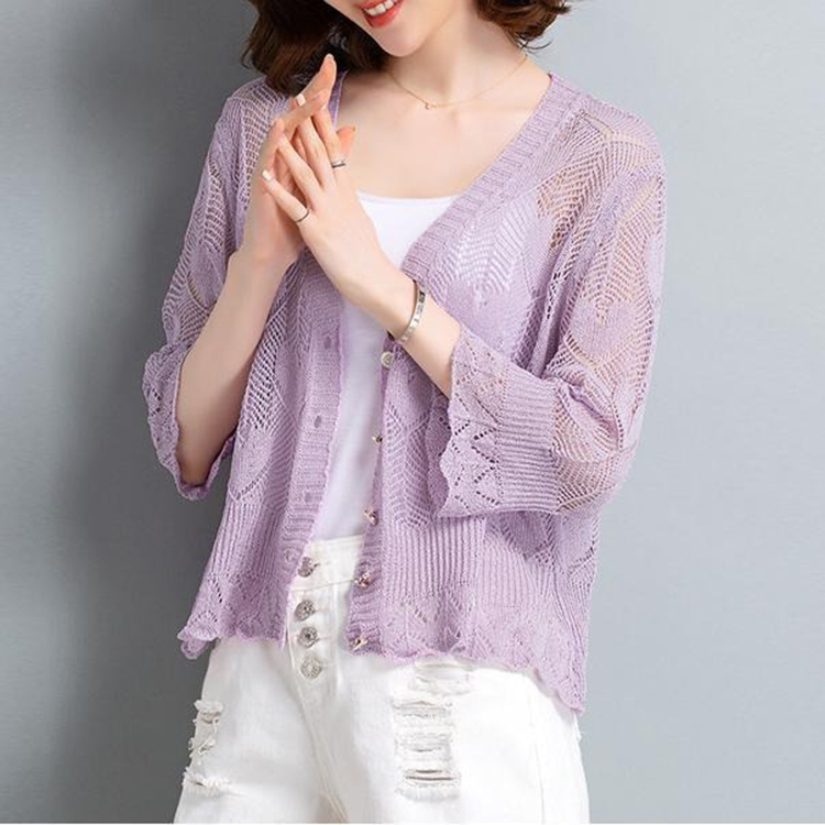 韓系短版鏤空披肩配裙子空調防曬冰絲開衫