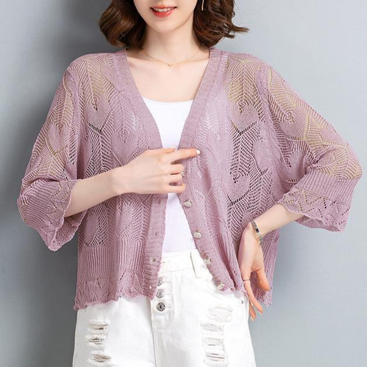 韓系短版鏤空披肩配裙子空調防曬冰絲開衫