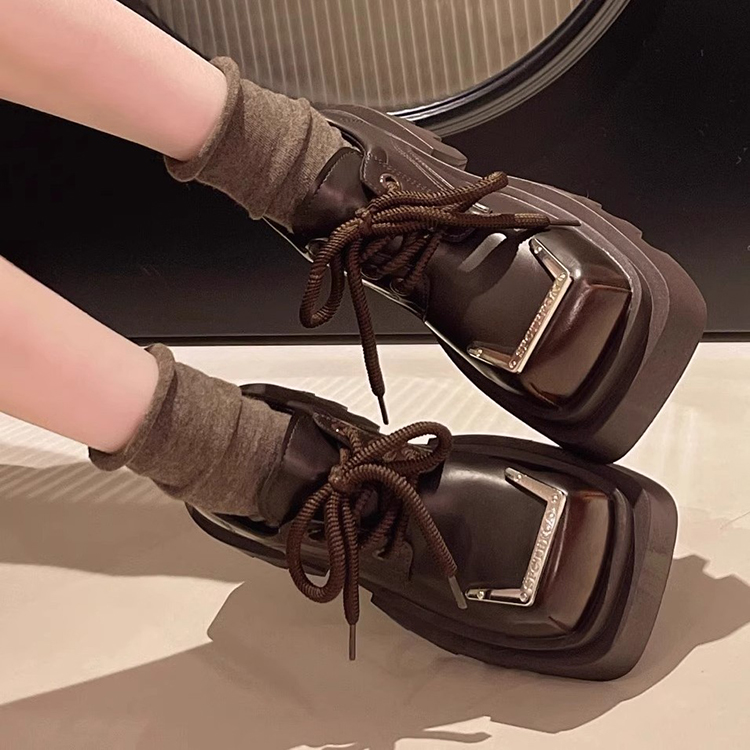 復古英倫風7cm厚底方頭小皮鞋樂福鞋