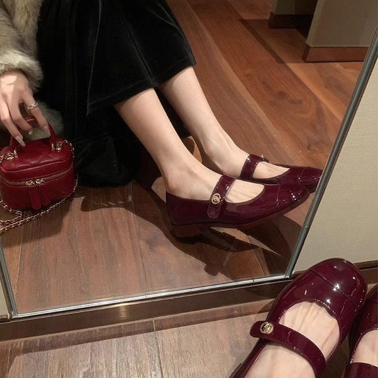 俏皮可愛百搭圓頭一字搭配粗跟瑪莉珍單鞋