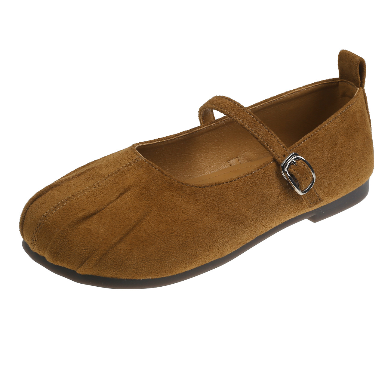 法式褶皺氣質軟底單鞋圓頭淺口瑪莉珍豆豆鞋