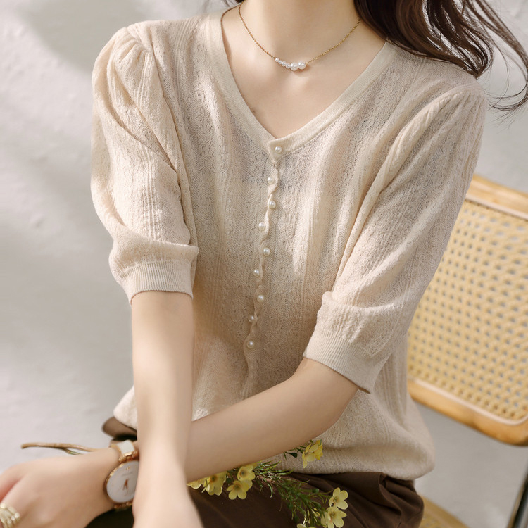 小香風淑女氣質百搭上衣針織短袖