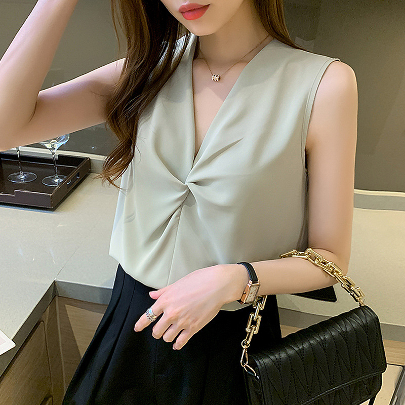 氣質輕熟風設計感醋酸緞面無袖背心上衣