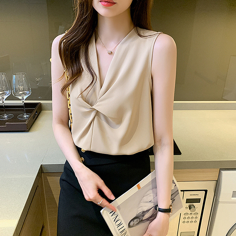 氣質輕熟風設計感醋酸緞面無袖背心上衣