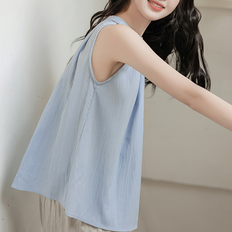 日韓甜鏤空設計感露背掛脖無袖背心