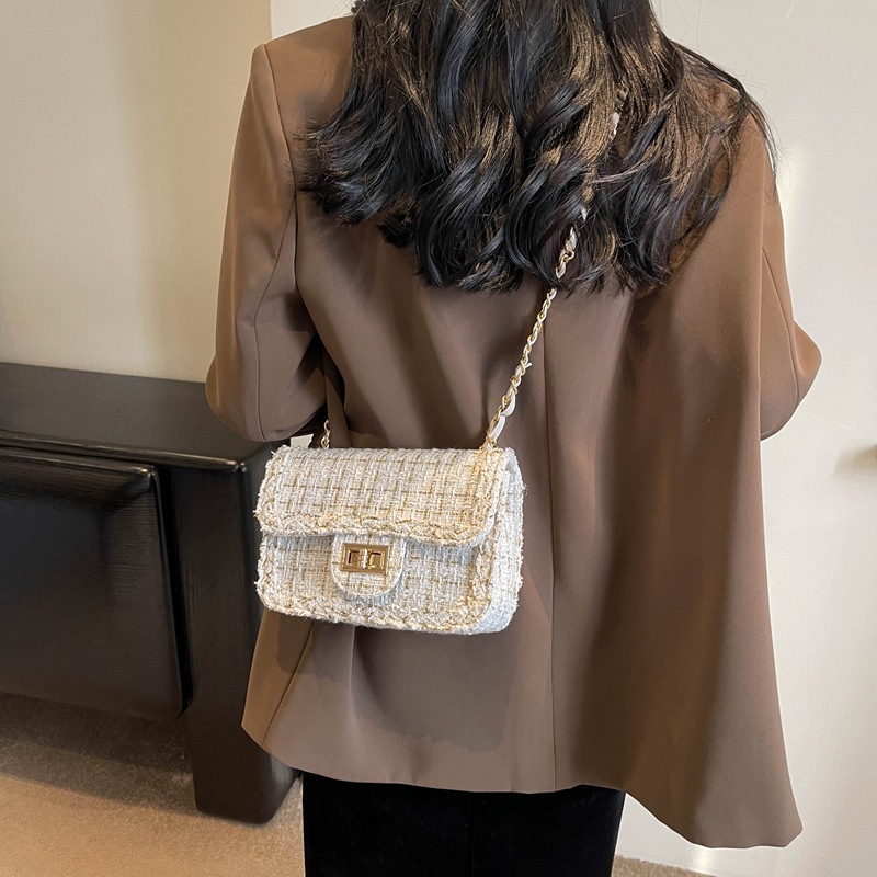 小香風呢子腋下鏈條包肩斜挎小方包