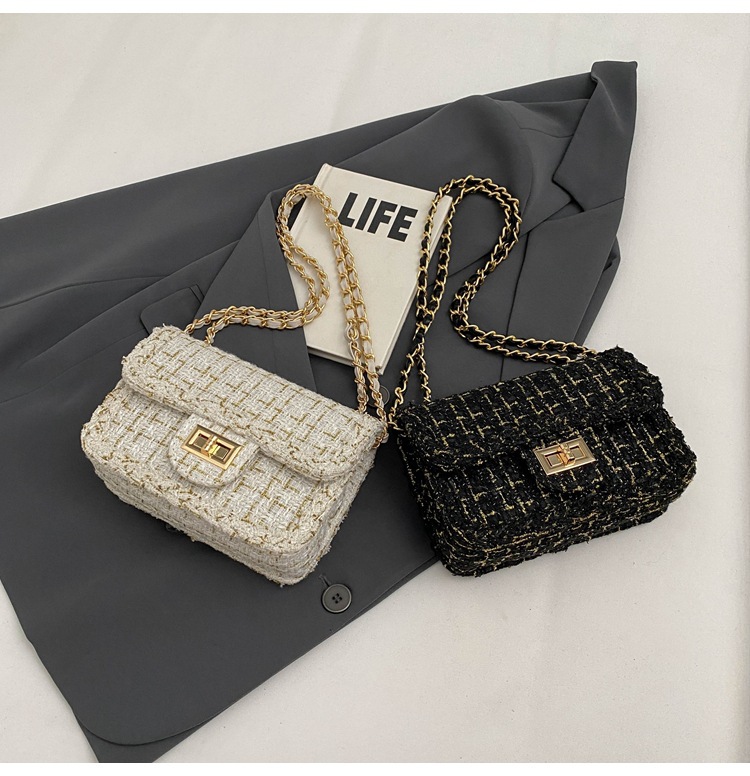 小香風呢子腋下鏈條包肩斜挎小方包