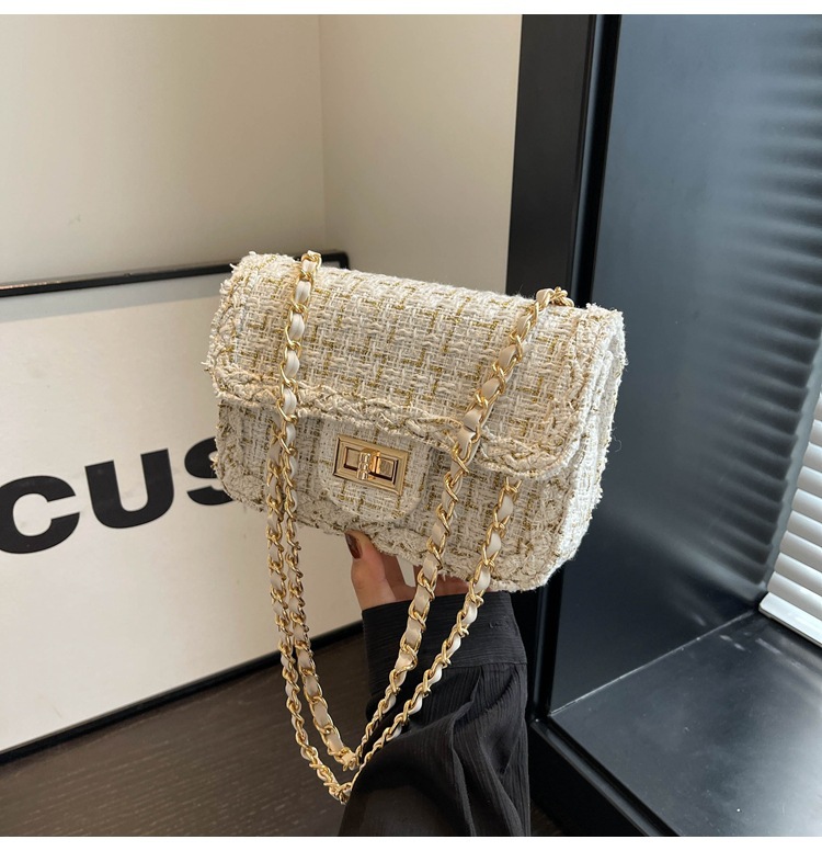 小香風呢子腋下鏈條包肩斜挎小方包