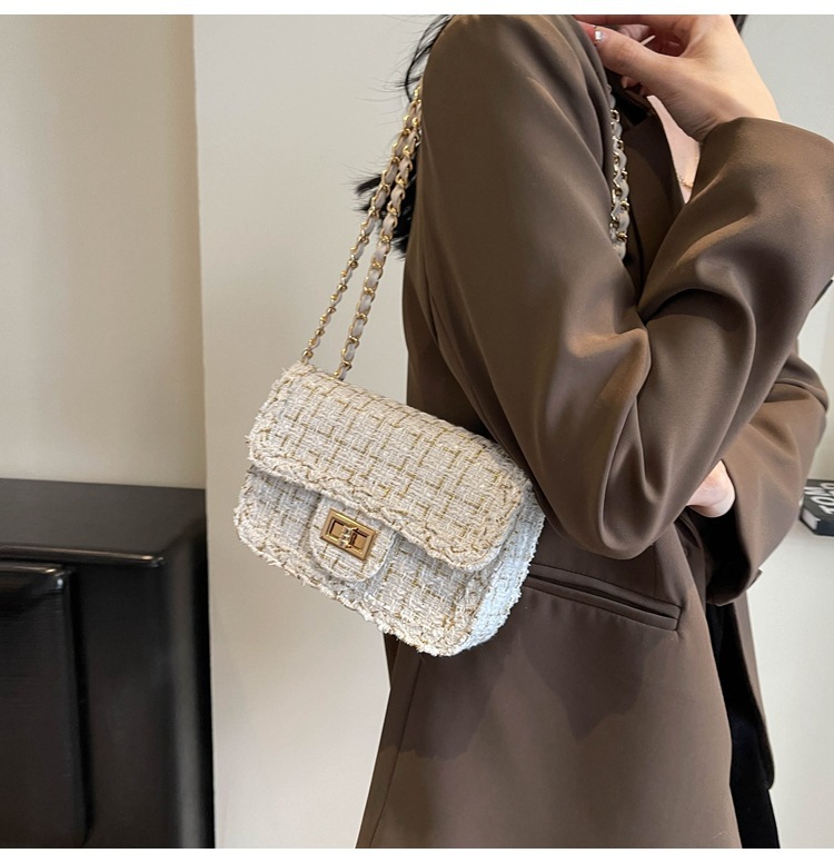 小香風呢子腋下鏈條包肩斜挎小方包