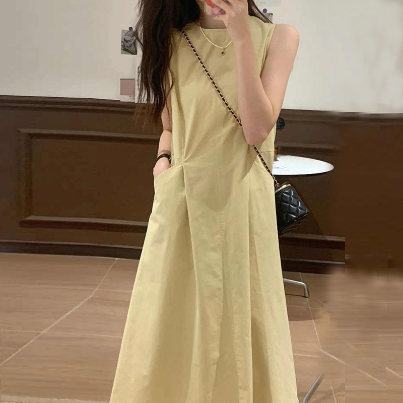 韓系休閑風氣質無袖收腰顯瘦背心洋裝