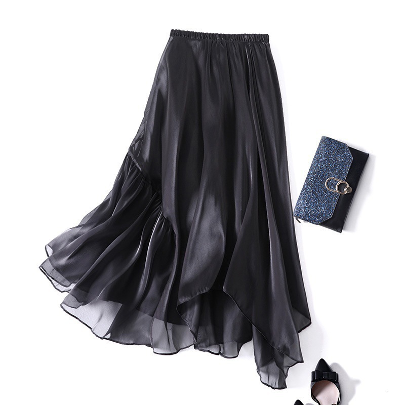 洋氣不規則設計高腰顯瘦珠光亮片褶皺半身裙