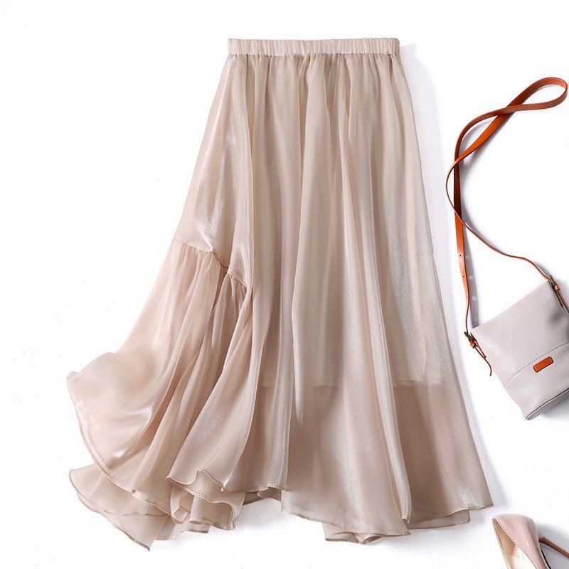 洋氣不規則設計高腰顯瘦珠光亮片褶皺半身裙