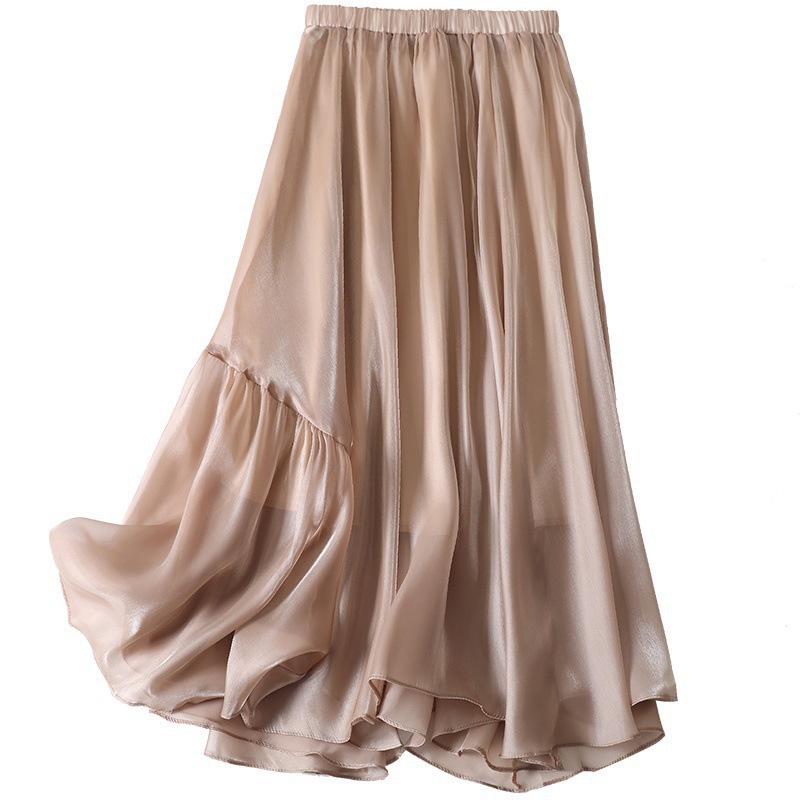 洋氣不規則設計高腰顯瘦珠光亮片褶皺半身裙