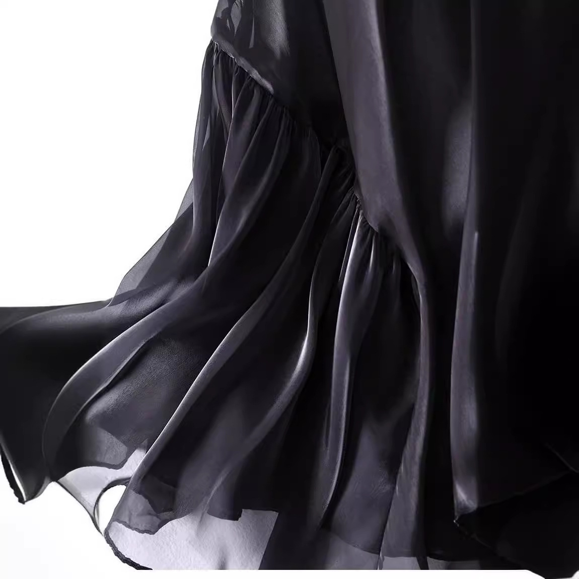 洋氣不規則設計高腰顯瘦珠光亮片褶皺半身裙