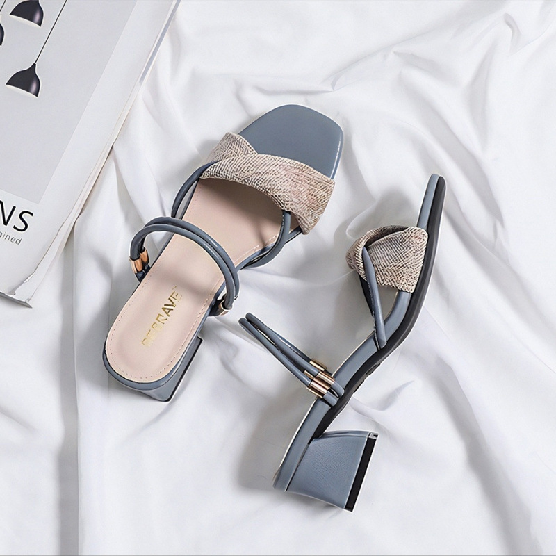 日常通勤時尚百搭外穿粗跟涼拖鞋