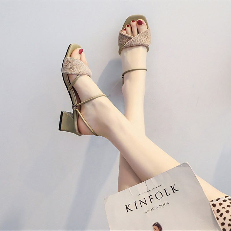 日常通勤時尚百搭外穿粗跟涼拖鞋