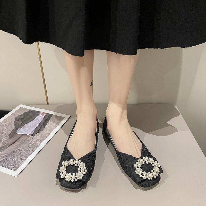 軟底百搭工作鞋配裙子溫柔淑女豆豆鞋