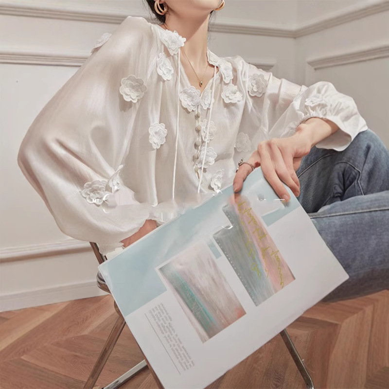 法式茶歇設計感襯衫輕熟風燈籠袖別緻上衣