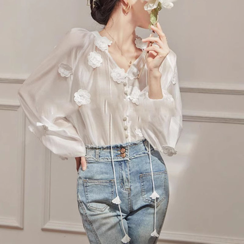 法式茶歇設計感襯衫輕熟風燈籠袖別緻上衣