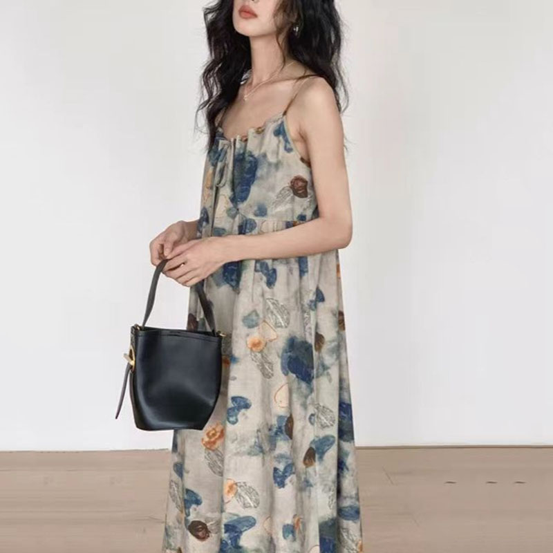 春夏新款設計感小眾法式復古吊帶洋裝