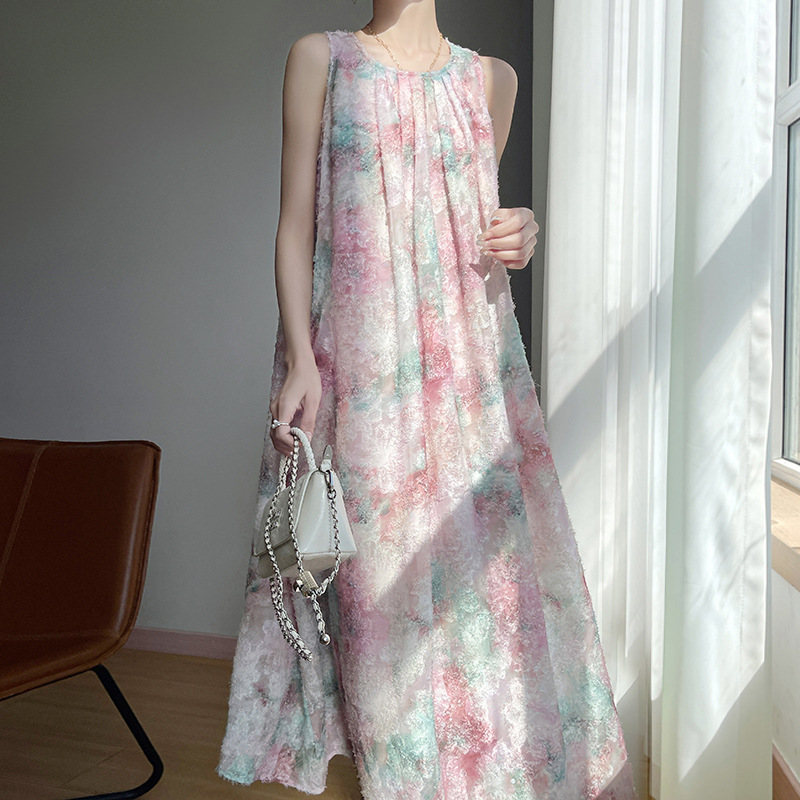 清新甜美度假風氣質輕熟無袖掛脖連身裙