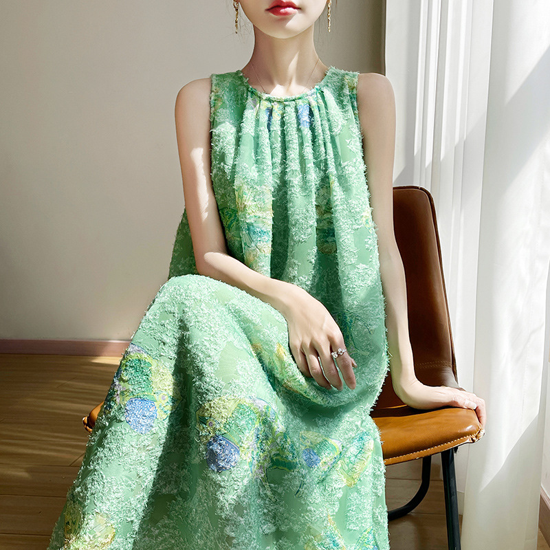 清新甜美度假風氣質輕熟無袖掛脖連身裙