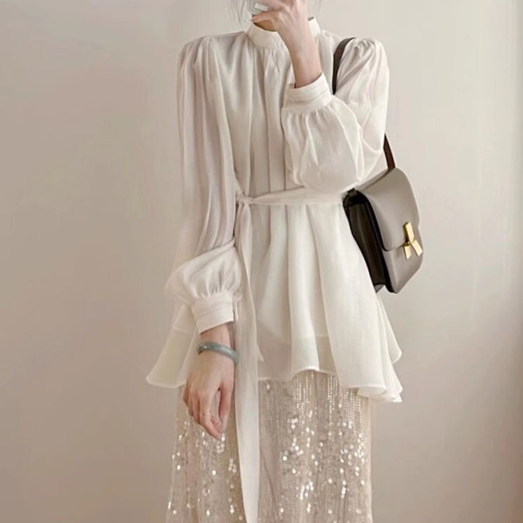 韓繫穿搭一整套時尚鹽繫襯衫+小香風亮片裙子套裝