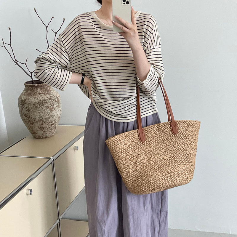 韓國版寬鬆圓領百搭條紋防曬罩衫針織衫