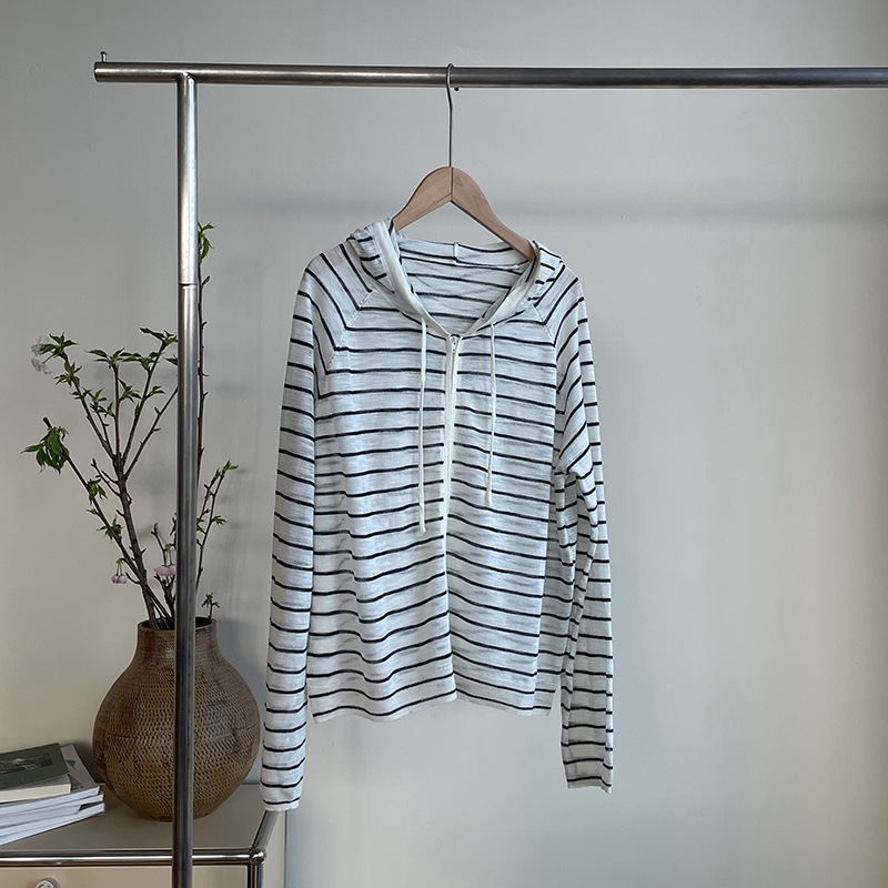 夏季薄款連帽針織開襟衫女慵懶風拉鍊微透防曬上衣