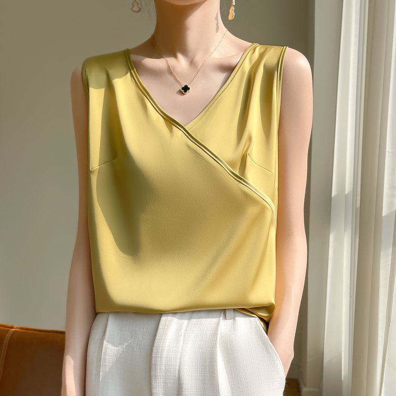 夏季新款絲質吊帶背心女內搭v領醋酸上衣(7色)