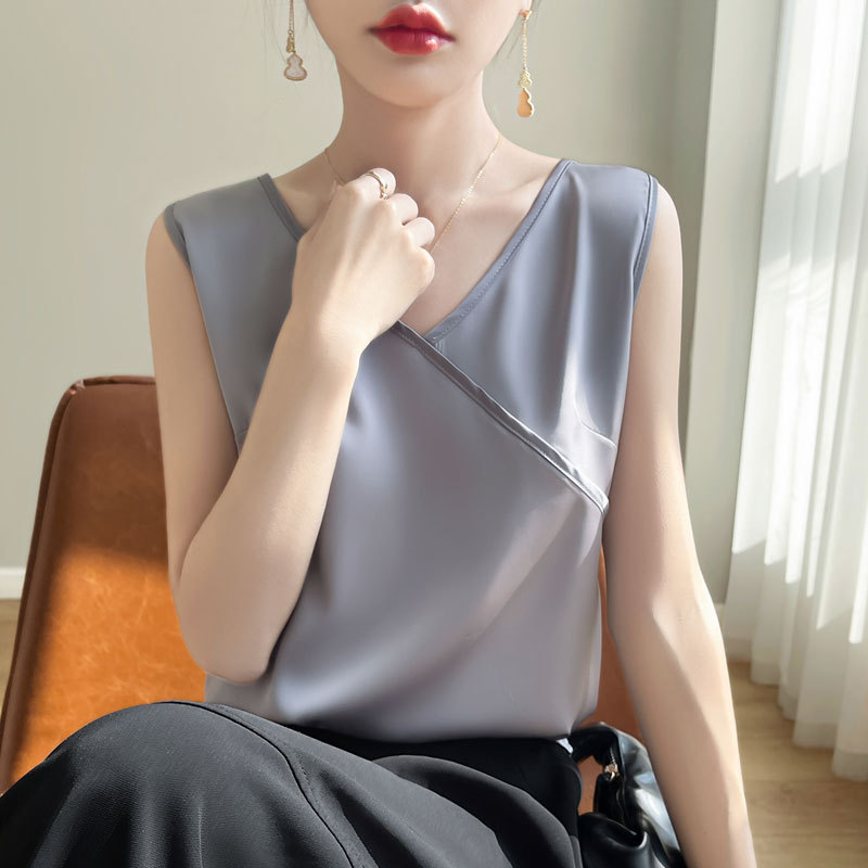 夏季新款絲質吊帶背心女內搭v領醋酸上衣(7色)