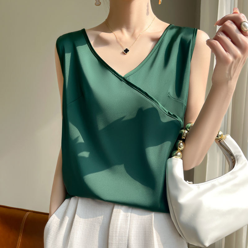 夏季新款絲質吊帶背心女內搭v領醋酸上衣(7色)