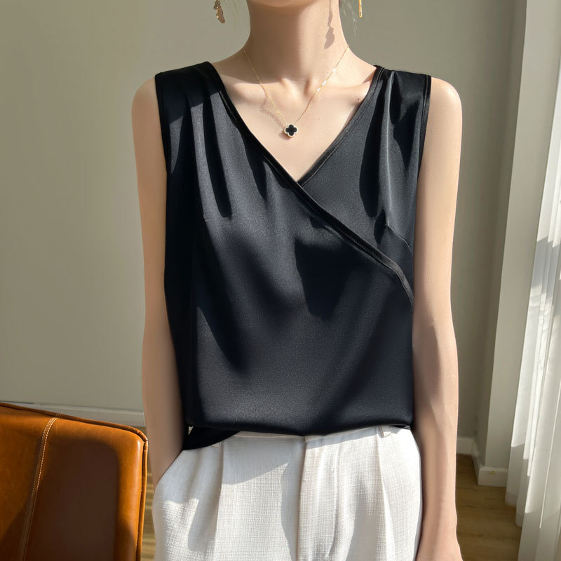 夏季新款絲質吊帶背心女內搭v領醋酸上衣(7色)