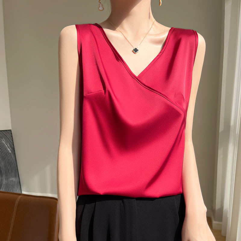 夏季新款絲質吊帶背心女內搭v領醋酸上衣(7色)