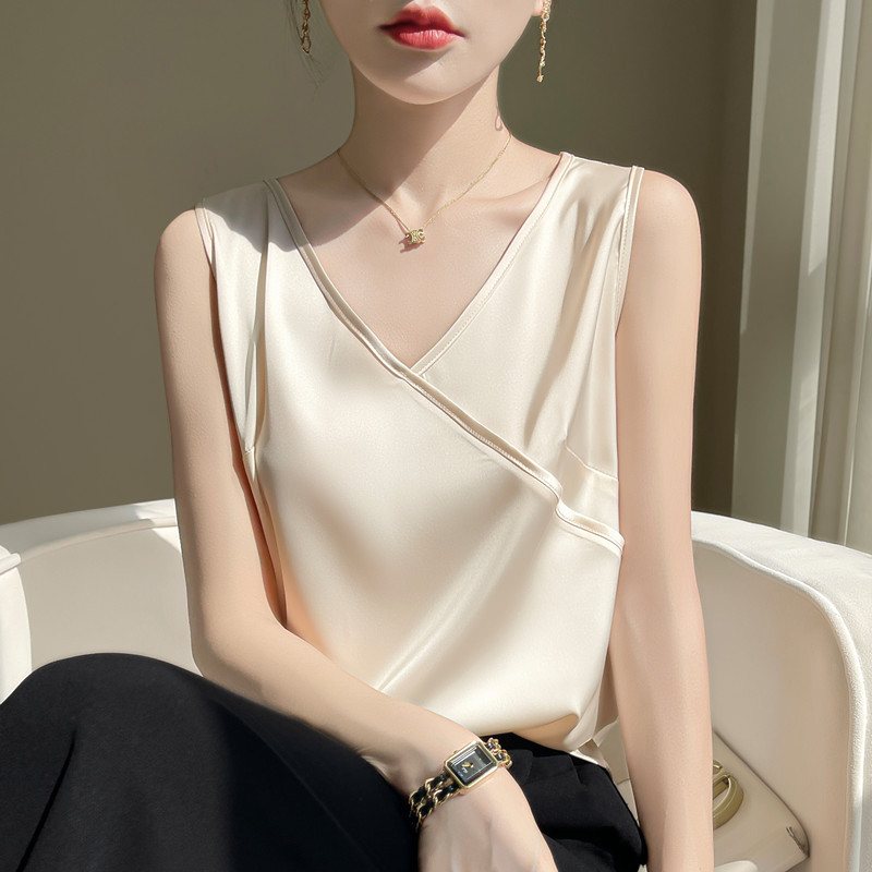 夏季新款絲質吊帶背心女內搭v領醋酸上衣(7色)