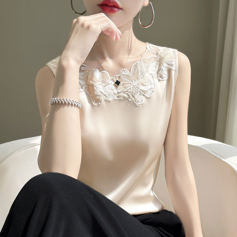 設計感百搭蕾絲V領吊帶背心女寬肩無袖內搭上衣