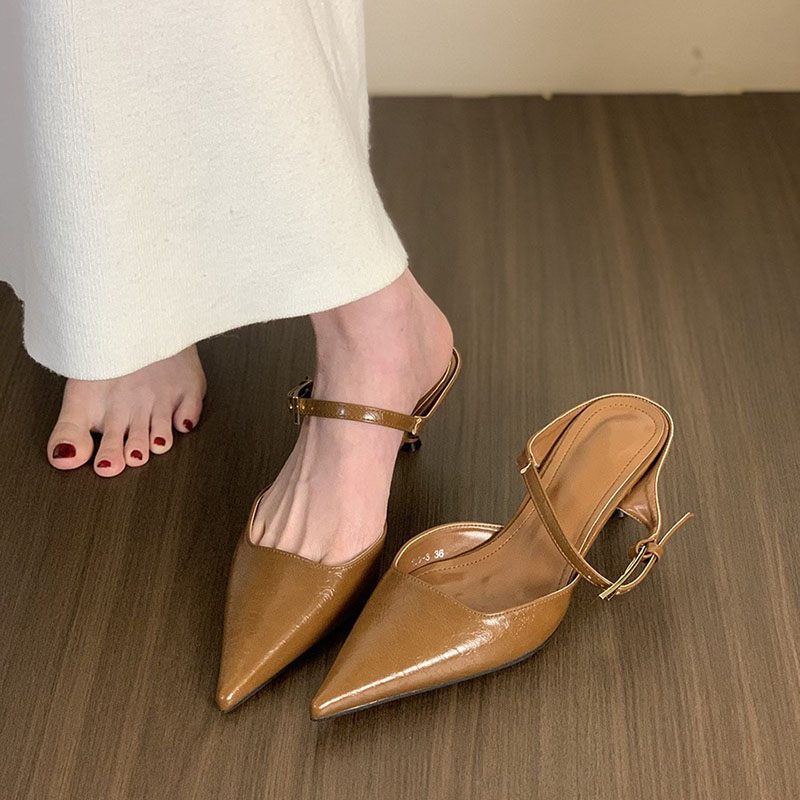 時尚氣質法式純色包頭半拖涼鞋