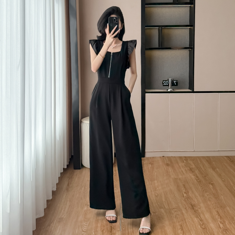 時尚減齡飛飛袖收腰垂感連身闊腿褲