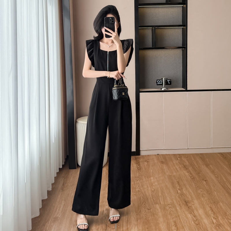 時尚減齡飛飛袖收腰垂感連身闊腿褲