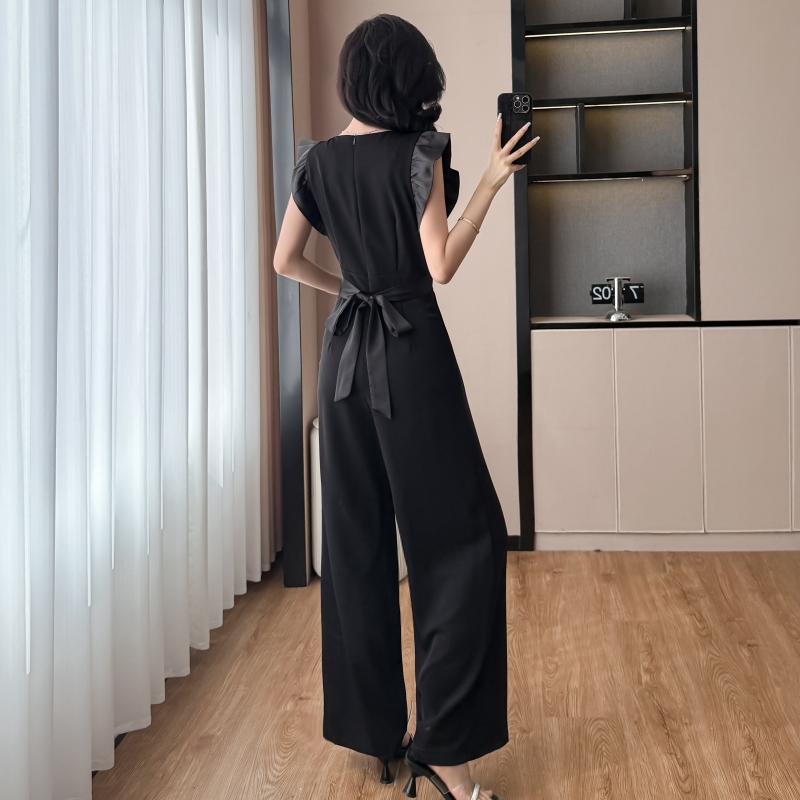 時尚減齡飛飛袖收腰垂感連身闊腿褲