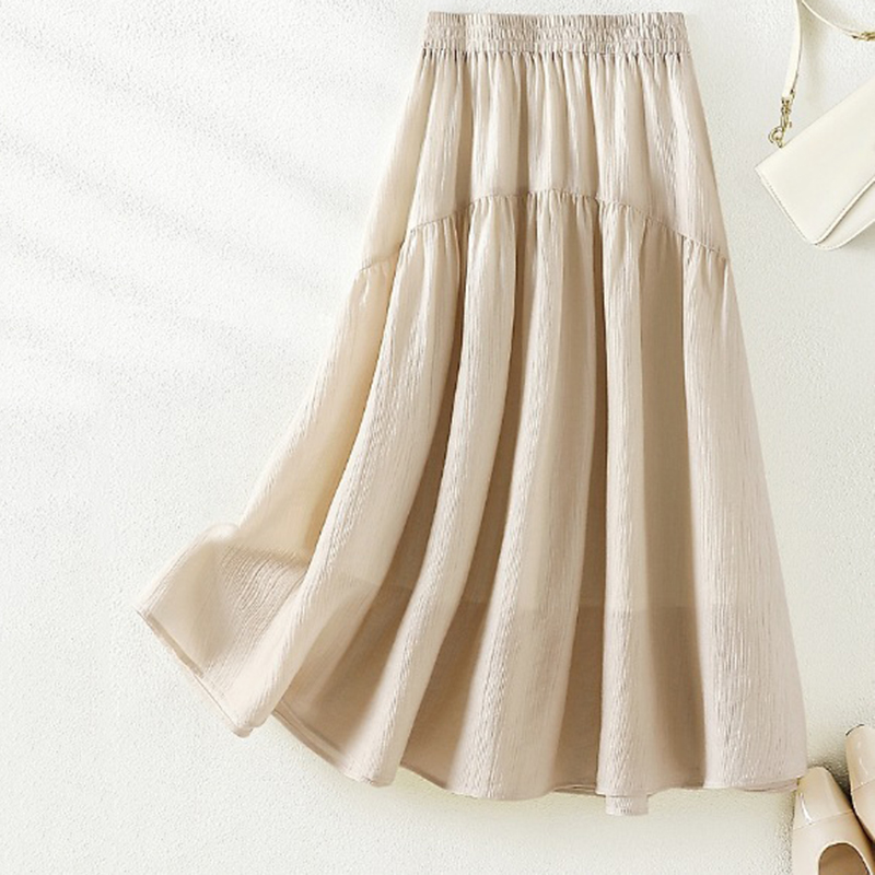 時尚休閒百搭鬆緊腰大擺輕薄A字裙