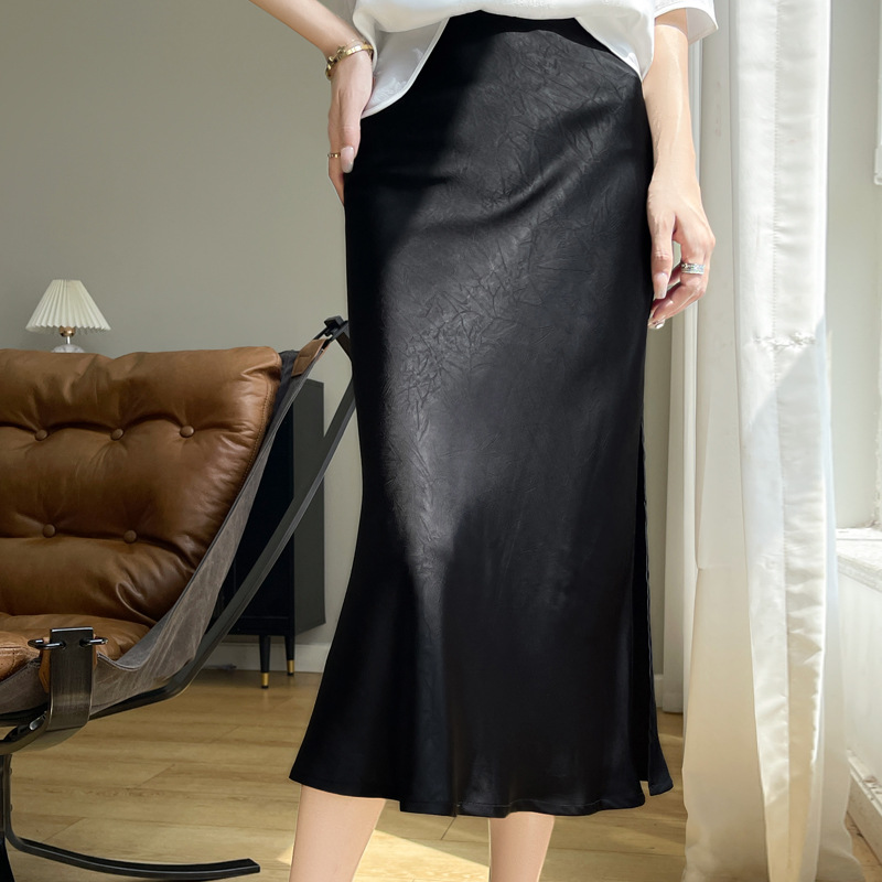 通勤氣質絲質緞面開叉魚尾裙（4色）