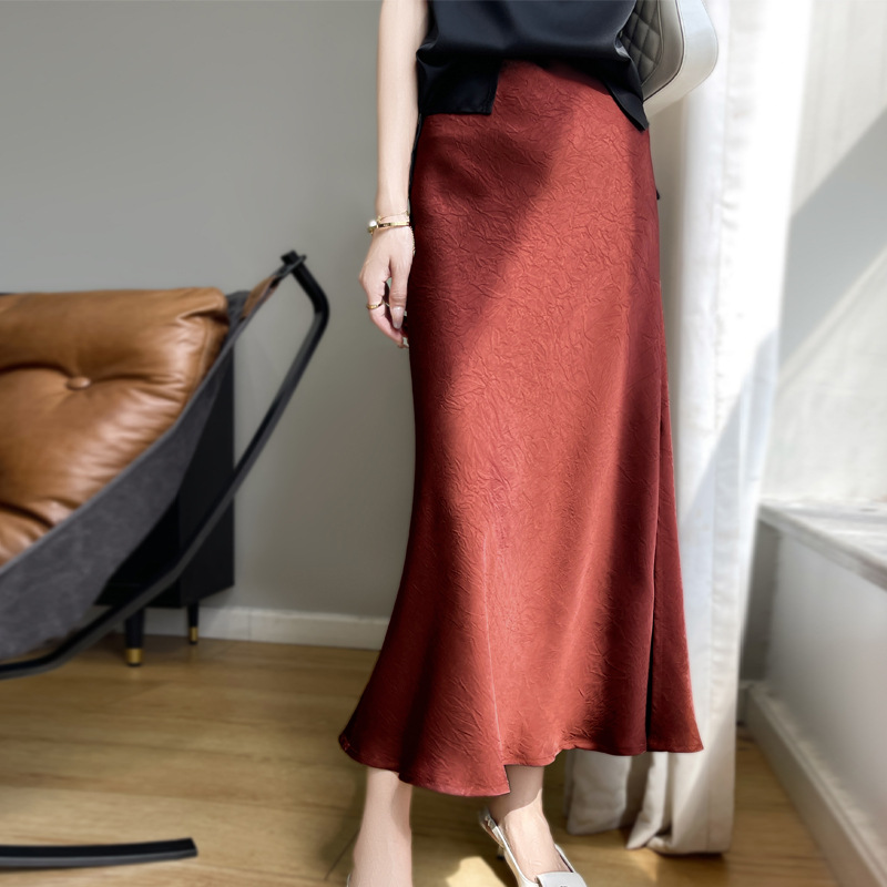 通勤氣質絲質緞面開叉魚尾裙（4色）
