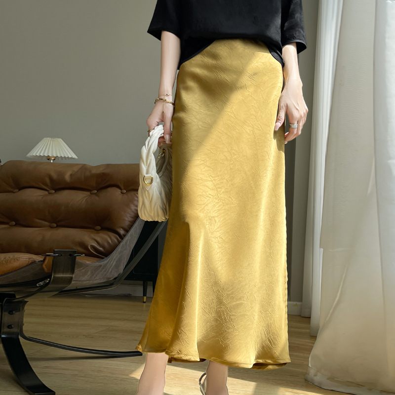 通勤氣質絲質緞面開叉魚尾裙（4色）