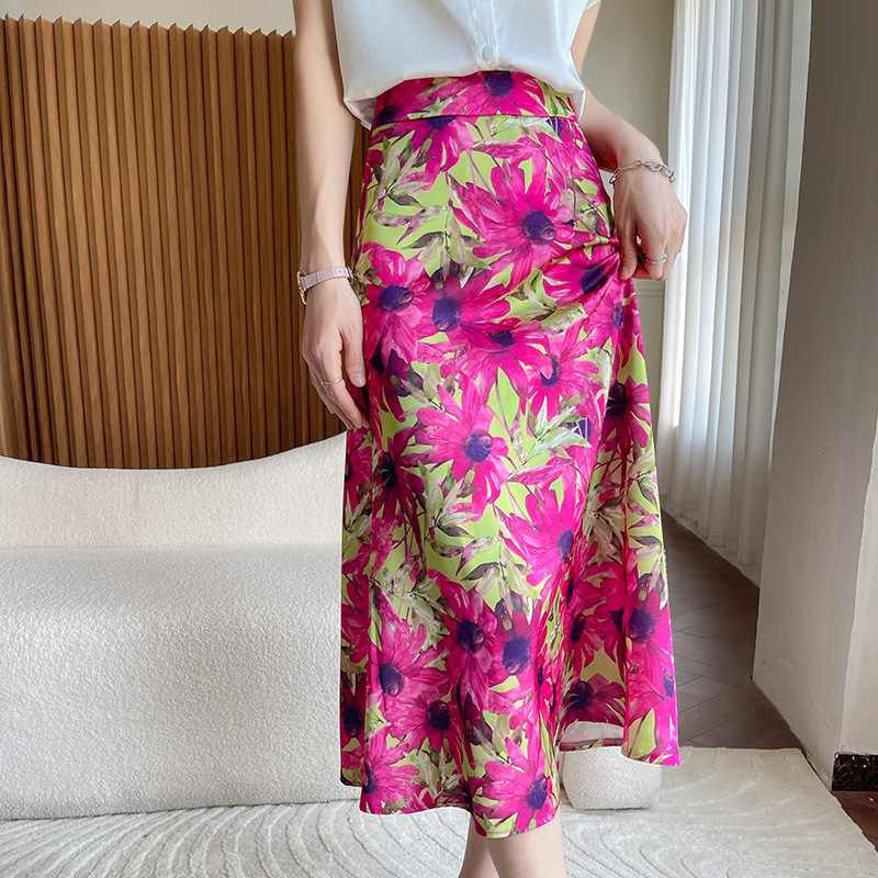 氣質時尚顯瘦高腰A字碎花長裙（4色）