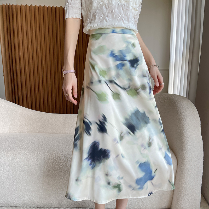 氣質時尚顯瘦高腰A字碎花長裙（4色）