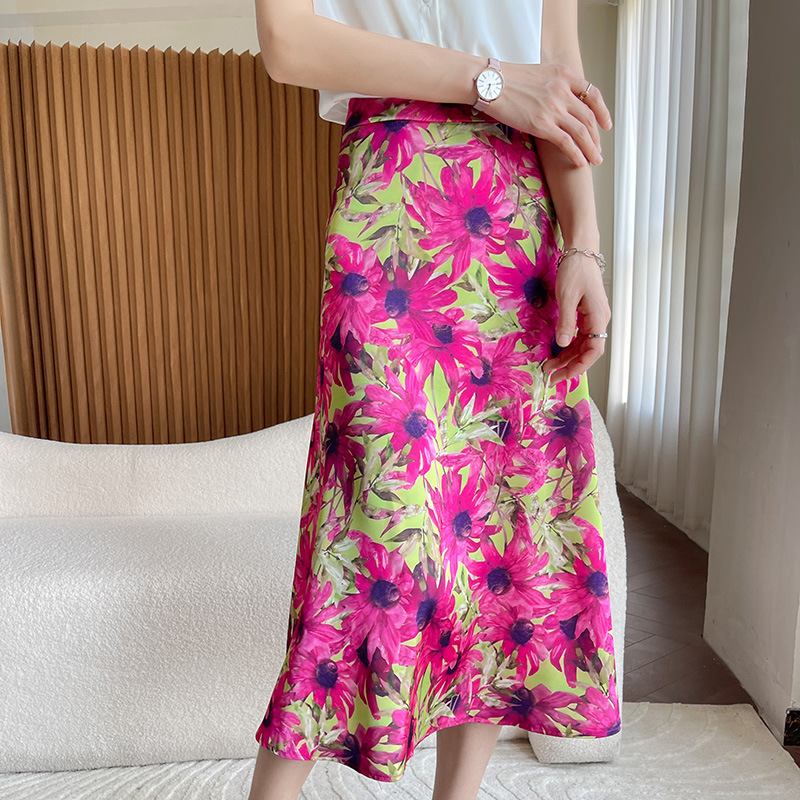 氣質時尚顯瘦高腰A字碎花長裙（4色）