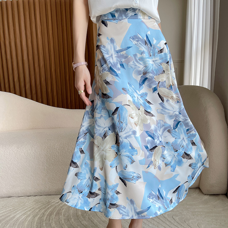 氣質時尚顯瘦高腰A字碎花長裙（4色）