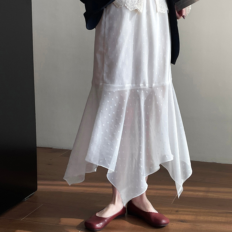 韓系氛圍感白色波點不規則紗裙